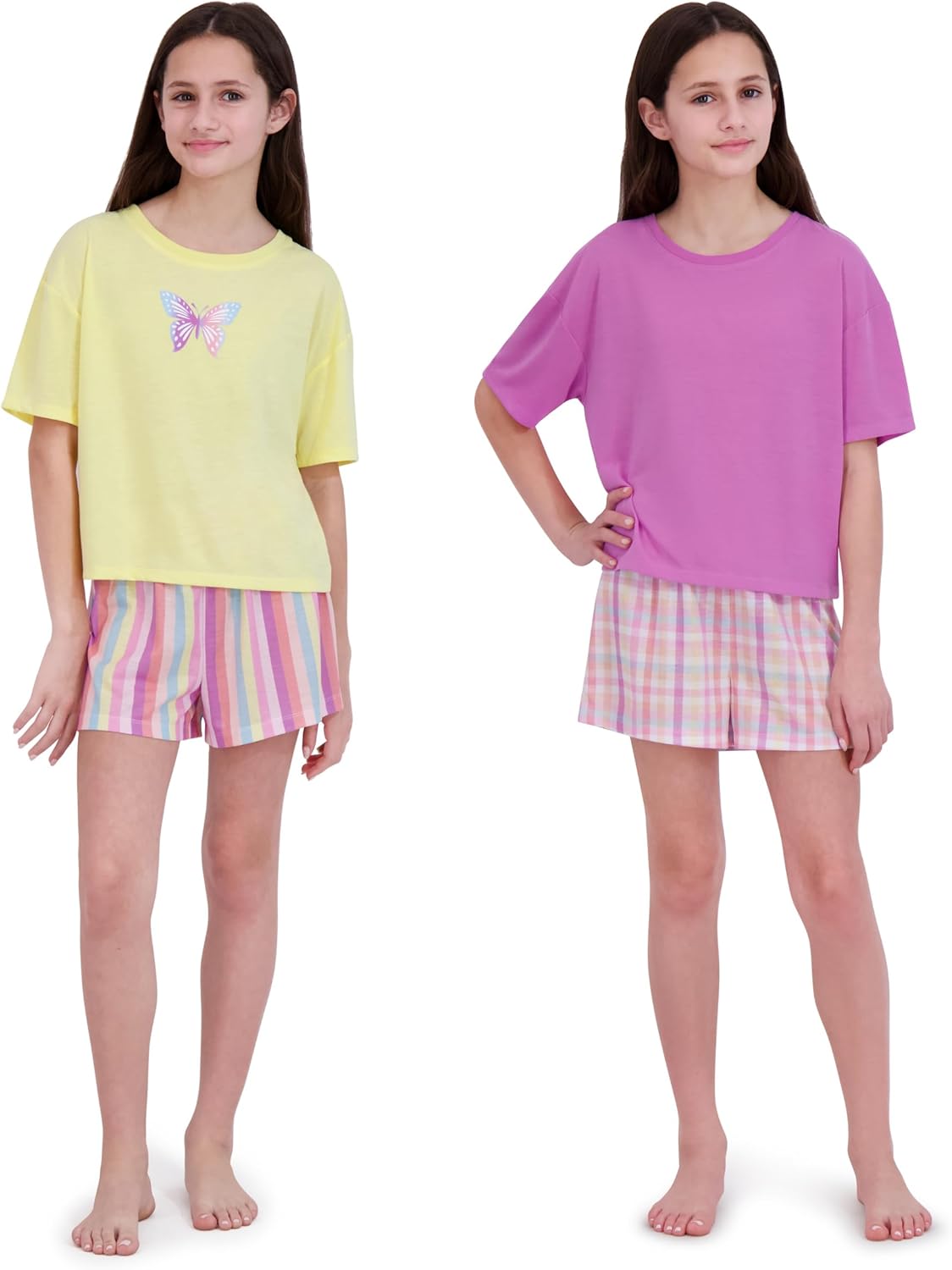 US Angels Girls Pajamas Sets- 4-Piece Cute Short Sleeve & Shorts PJ Set, Pink Girls’ Sleepwear, Kids Pajamas Sizes 5-16 - Image 2