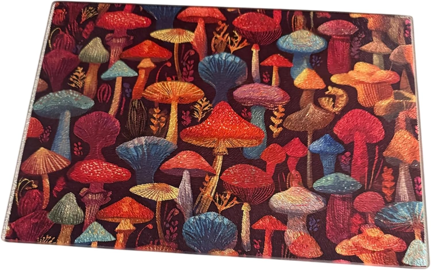 Colorful Mushroom Pattern Tempered Glass Cutting Board, 11 x 7.8 inches, 0.16 inch Thick (CUT120)