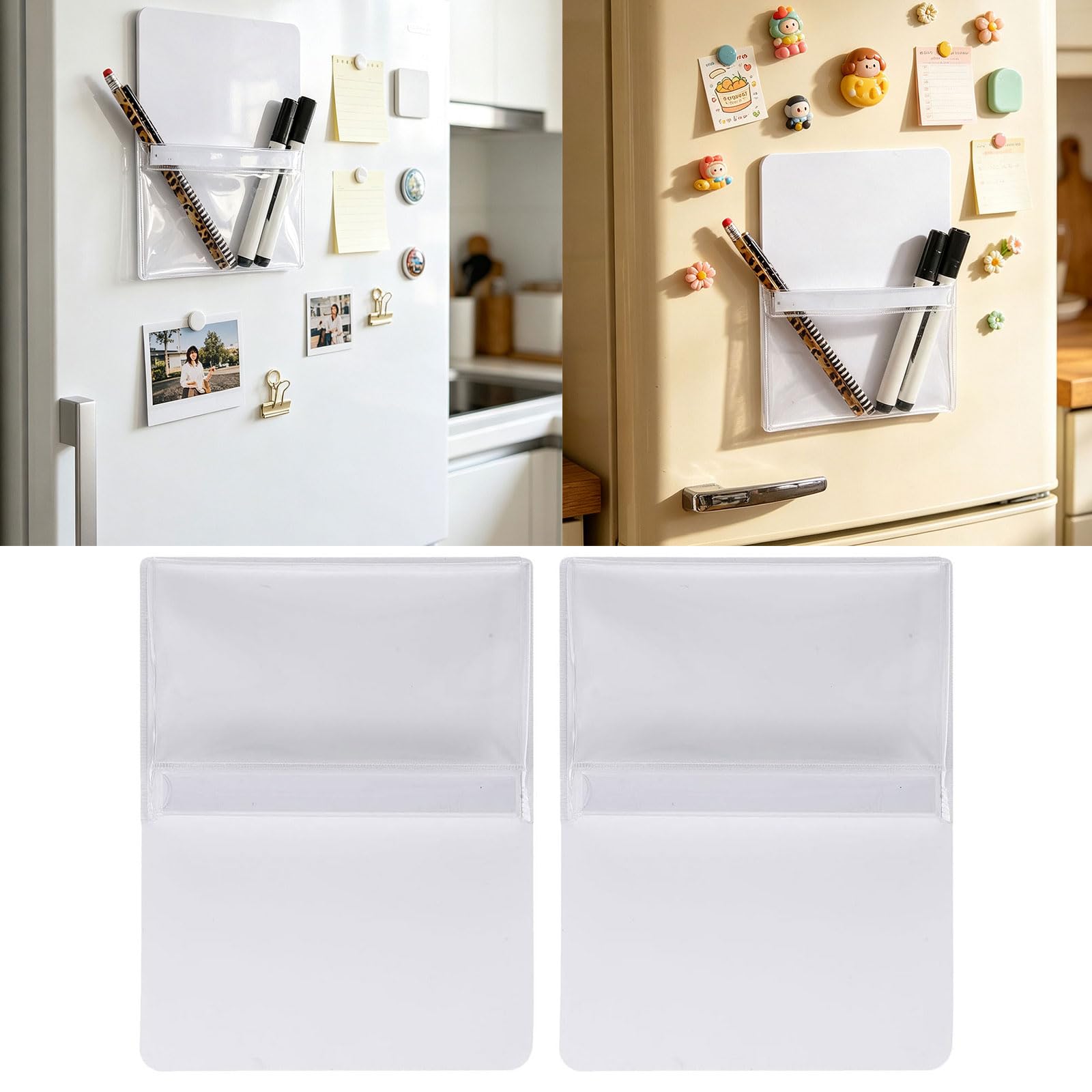 2 Buste Trasparenti magnetiche con Tasca portaoggetti da