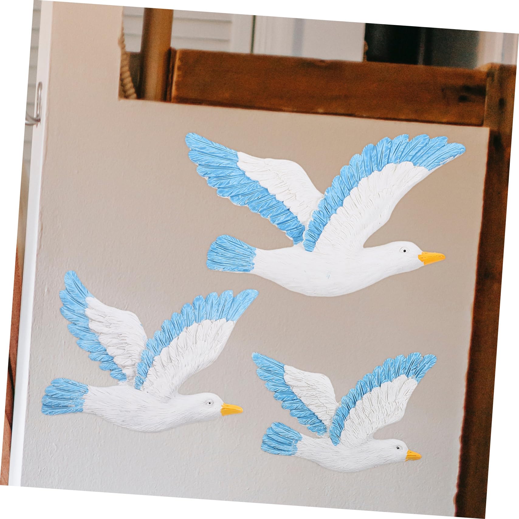 IMIKEYA Decorazione da Parete Gabbiani in Resina Blu, 3 Pezzi, Appesi, Tema Marino per Camera da Letto, Ornamenti Creativi per Casa