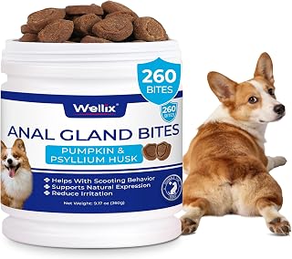 Wellix 260 Bites Anal Gland Chews for Dogs - Dog Gland Supplement for Stool Quality & Digestive Health - Rich in Probiotics,Pumpkin Fiber Supplement - Chicken Flavor