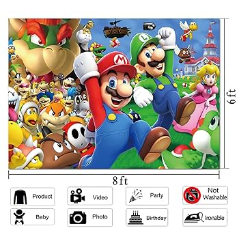 Amazon | Fanghui 8x6フィート 漫画 スーパーマリオブラザーズと