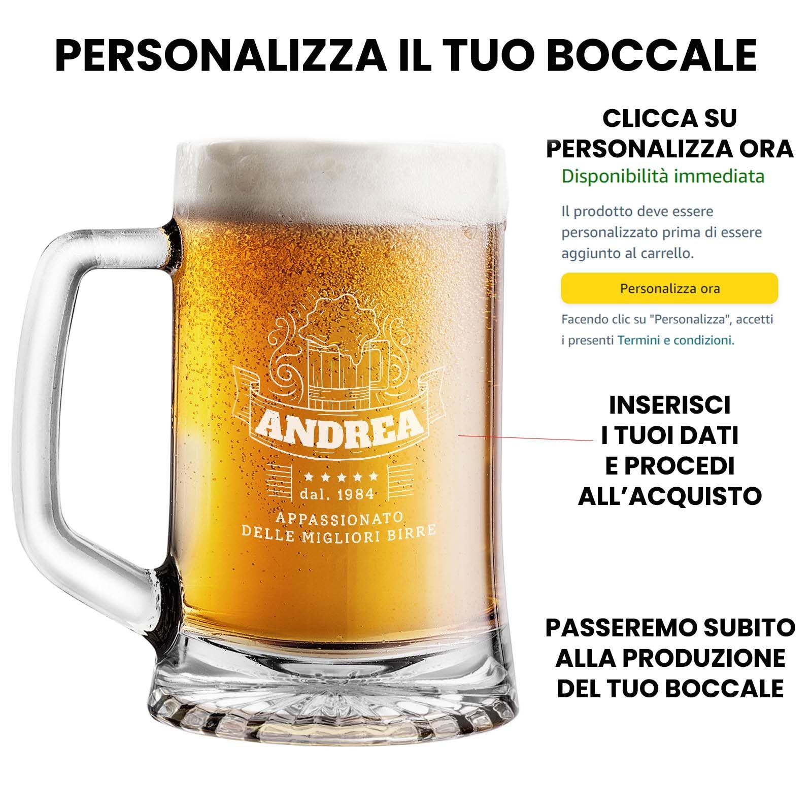 STAMPATEK Boccale per la Birra Personalizzato Regalo Compleanno Appassionato di Birra 40 anni Idee Regalo 50 anni, 520 ml H 15,3 cm Ø 9,3 cm - Personalizzabile regalo amico compleanno - Appassionato