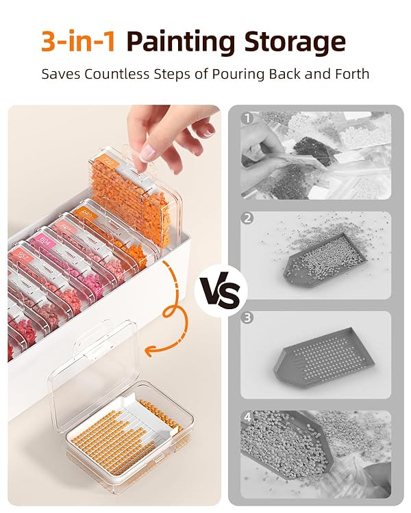 Redtwo 60 PCS Diamond Painting Storage Containers Trays with Two Layers, 3-in-1 Diamond Painting Trays with Lids, Diamond Art Accessories, Diamond Art Drills Storage & Line-Up by Redtwo - Image 3