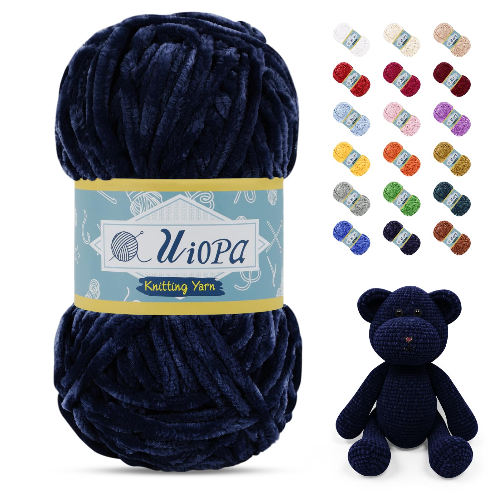 Uiopa 100g/80m Chunky Chenille Yarn, Plush Velvet Yarn Thick Chenille Wool, Navy Blue Fluffy Crochet Chunky Wool for Amigurumi Blankets Clothes DIY Crafts — image 1
