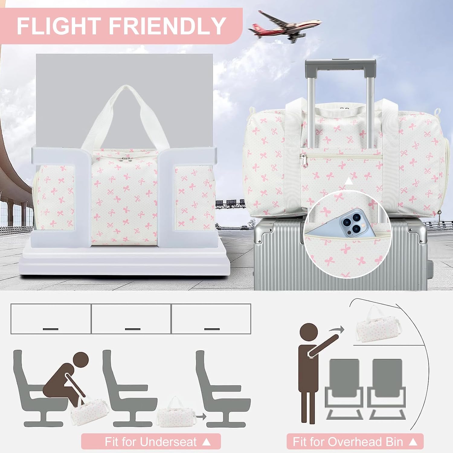 BTOOP Duffle Bag for Girls Kids Gym Sports Women Workout Travel Bag Weekender with Shoe Compartment and Wet Pocket (Pink Bow) - Image 7