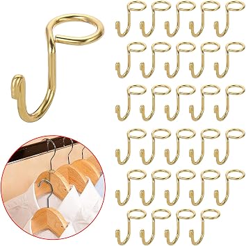 Sumnacon Gold Metal Hanger Extender Hooks - 30 Pcs Mini Cascading Hooks for Velvet & Wooden Hangers, Hat Bag