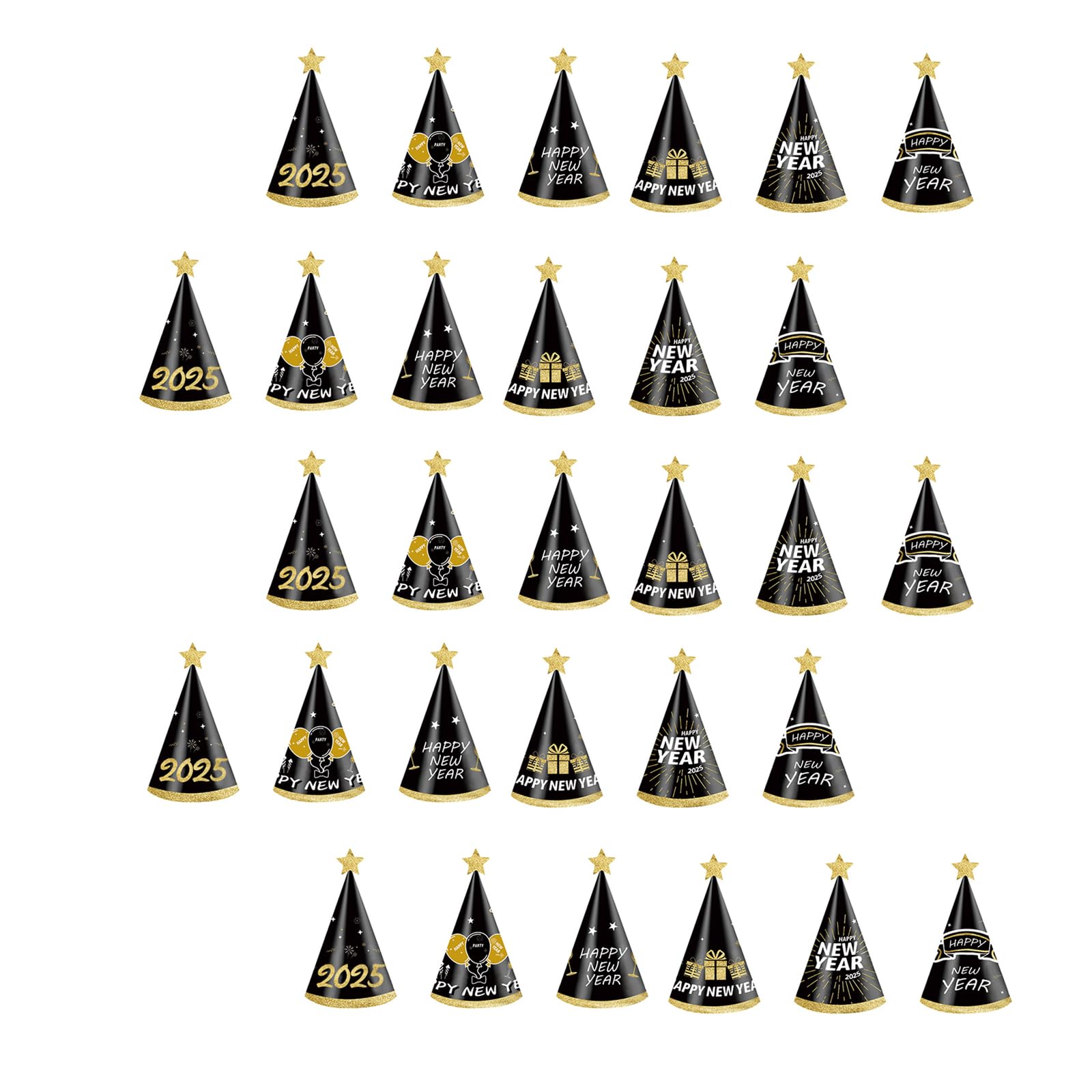 Tsophreniq 30pcs Happy New Year 2025 Headwears Elegant Children Hat Paper Photography Props Colorful Party Wear Accessories New Year Party Accessories