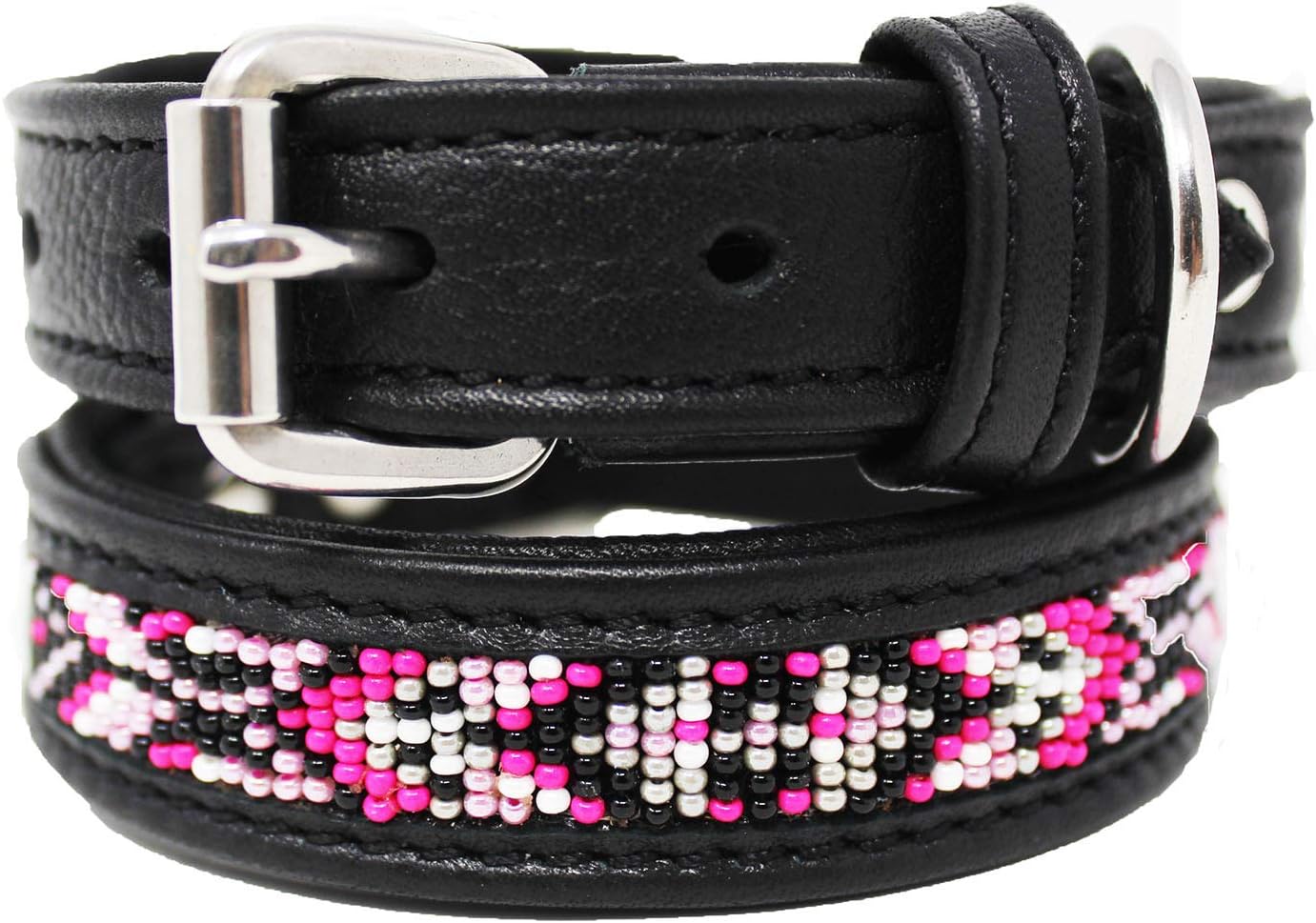 XSmall 9''- 13'' Soft Genuine Leather Beaded Padded Dog Puppy Collar 60RT13BK