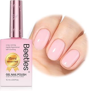 Beetles Nude Pink Gel Nail Polish - Misty Rose Jelly Gel Polish, Hema Free Natural Nude Pink Nail Polish Nail Concealer Sheer Translucent Effect Soak Off UV Nail Art Manicure Gift for Women 15ML