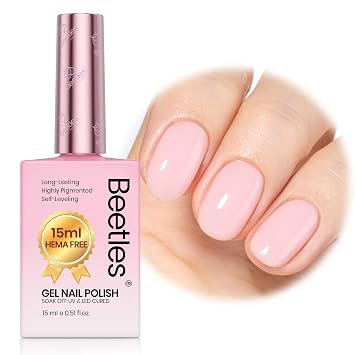 Beetles Nude Pink Gel Nail Polish - Misty Rose Jelly Gel Polish, HEMA-Free Natural 15ML Full Size Nail Polish Nail Concealer Sheer Translucent Effect Soak Off UV Nail Art Manicure Gifts