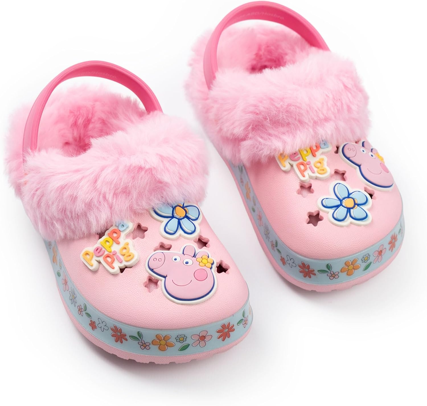 Peppa Pig Girls Pink Clogs | Fur Lined Slippers for Everyday Wear | Soft Faux Fur Comfort Footwear