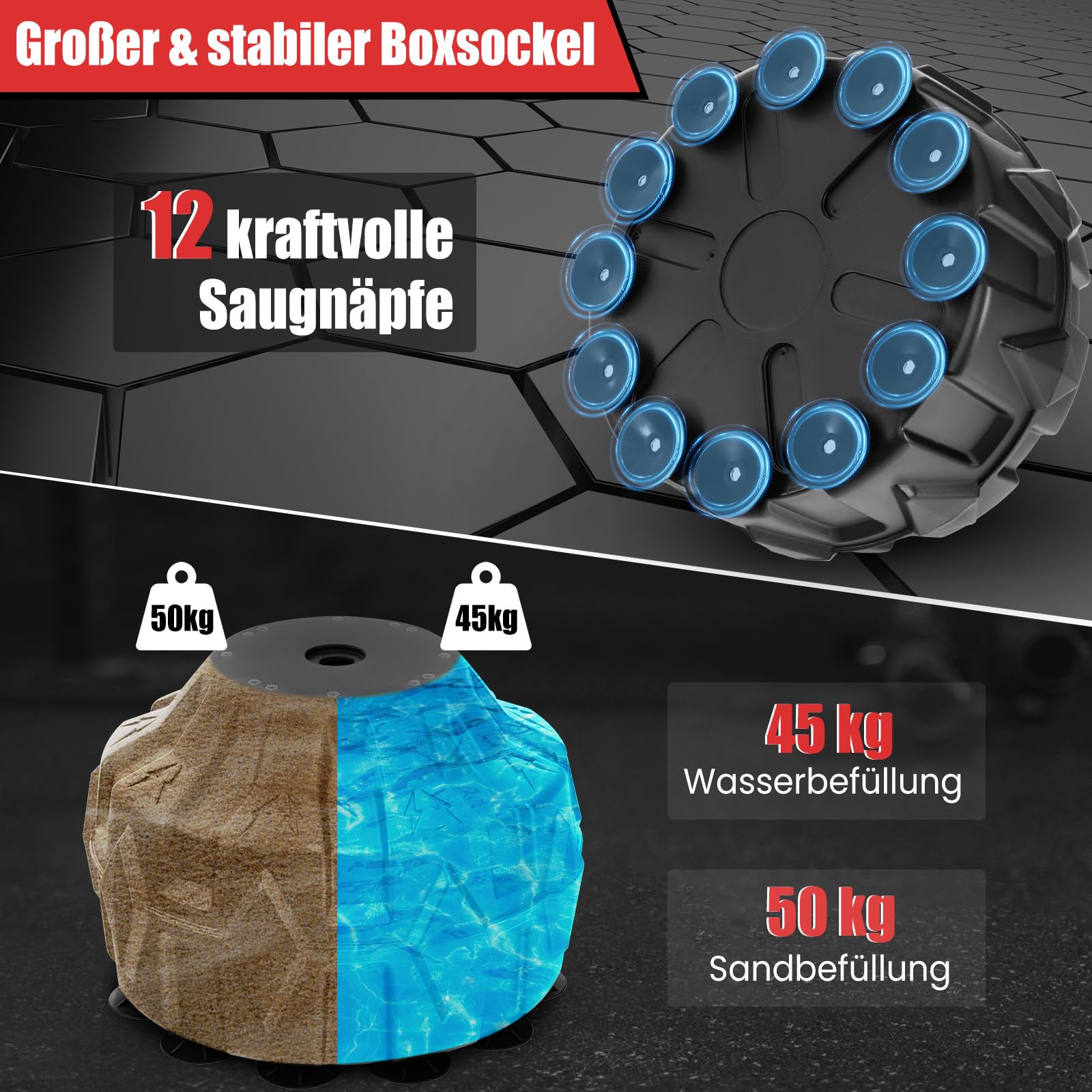 GYMAX Boxsack Set stehend, Standboxsack mit 12 Saugfußbasis & Stoßdämpfer, Boxsack Erwachsene, MMA Boxpartner Boxing Trainer Heavy Boxsack mit Saugfuß
