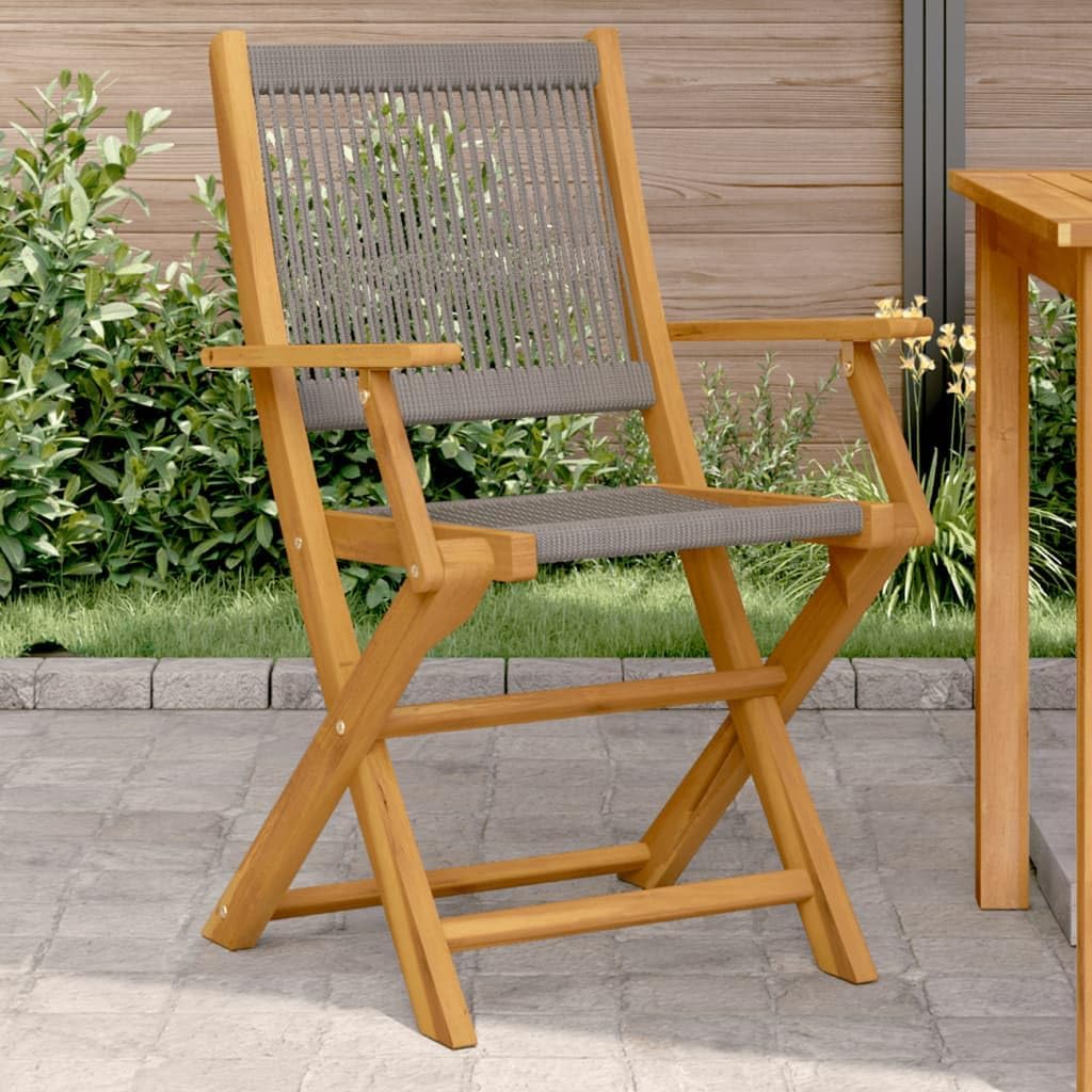 Single grey and wood foldable garden chair in a patio setting