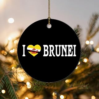 I Love Brunei Christmas Tree Hanging Ornament Brunei Flag Christmas Decorations for Tree Christmas Decor Ceramic Ornaments Gift Christmas Stocking Filling Gift