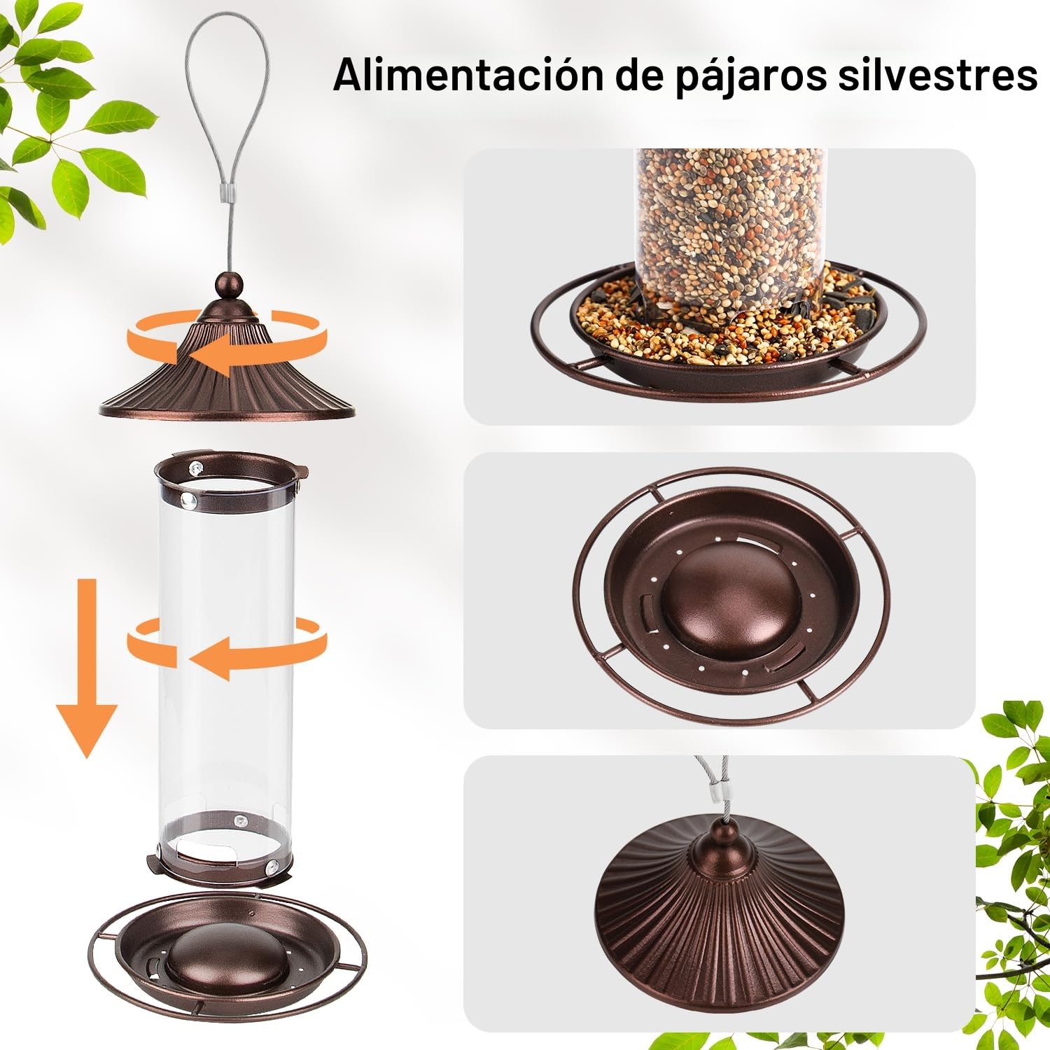 Comedero Colgante para pájaros - Jardín y Balcón, 0.8 lbs Gran Capacidad Alimentación de Aves para Exterior Silvestres, Resistente a la Intemperie Comedero Pajaros con Cubierta