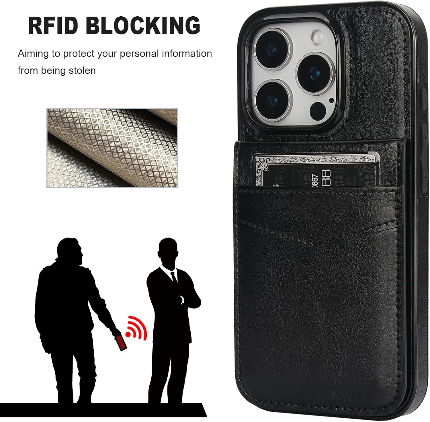 KIHUWEY for iPhone 16 Pro Case Wallet Compatible with MagSafe Wireless Charging, Credit Card Holder, RFID Flip Leather Magnetic Clasp Kickstand Heavy Duty Protective Cover 6.3 Inch (Black) - Image 6