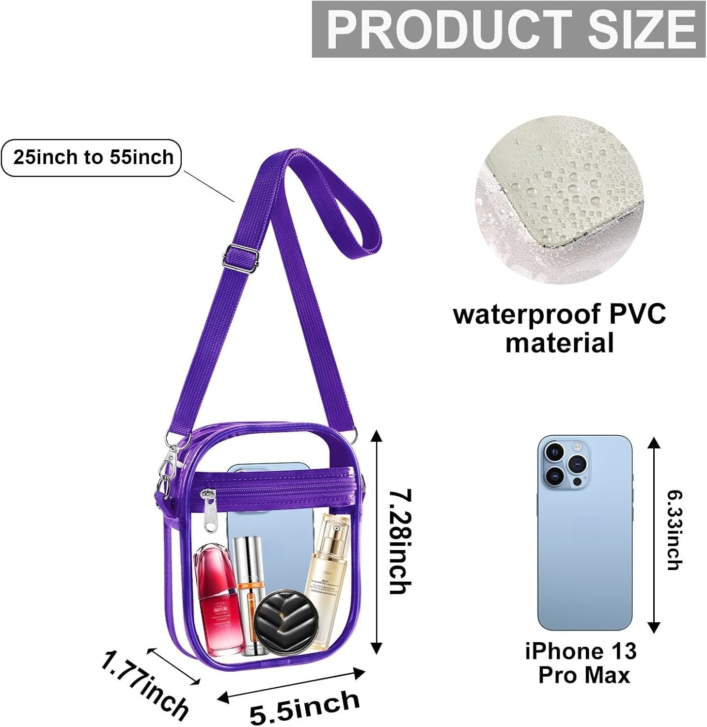 Fibrdoo Clear Crossbody Purse Bag, Clear Bag Stadium Approved with Front Pocket for Concerts Sports Festivals - Image 3