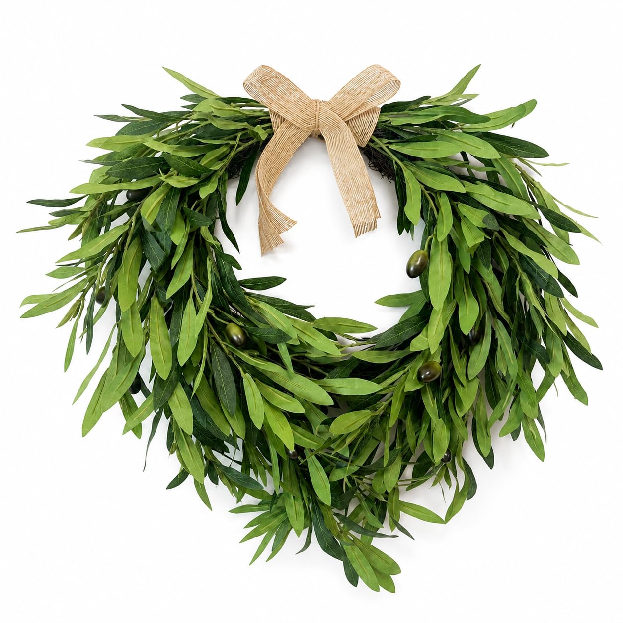 Spring Wreath for Front Door, 24 Inch Full Olive Leaf & Berry Wreath