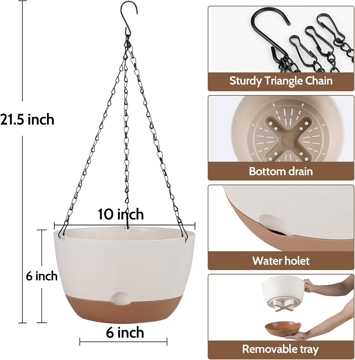 EURCRBU 2 Pack Hanging Planters for Outdoor Indoor Plants, 10 Inch Plastic Outdoor Hanging Planter, Hanging Flower Pots for Outside with Drainage Holes & Removable Saucer for Garden Home (Beige) : Patio, Lawn & Garden