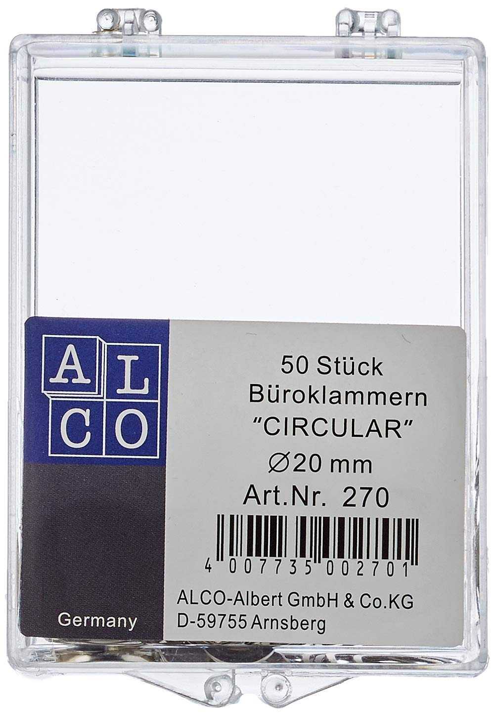 ALCO-Albert - spinacze biurowe CIRCULAR Ø 20 mm, 50 sztuk | Okrągłe, niklowane na połysk spinacze biurowe do łączenia, porządkowania i wiązania dokumentów