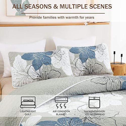 Miniatura 56 de DJY Juego de edredón de 3 piezas, tamaño Queen, con patrón floral amarillo, elegante colcha bohemia con 2 fundas de almohada, juego de ropa de cama