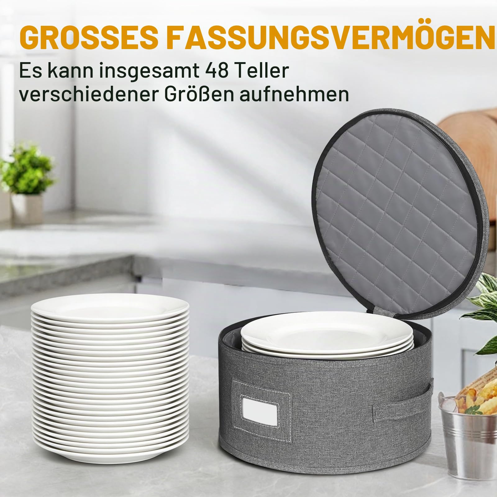 Aufbewahrungsbox für Geschirr, 5-tlg Filz Tellerhalter Aufbewahrungsbox mit Trennwänden und 48 Filztrennern für Teller, Becher, Essgeschirr, Weingläser, Becher, Platzsparend