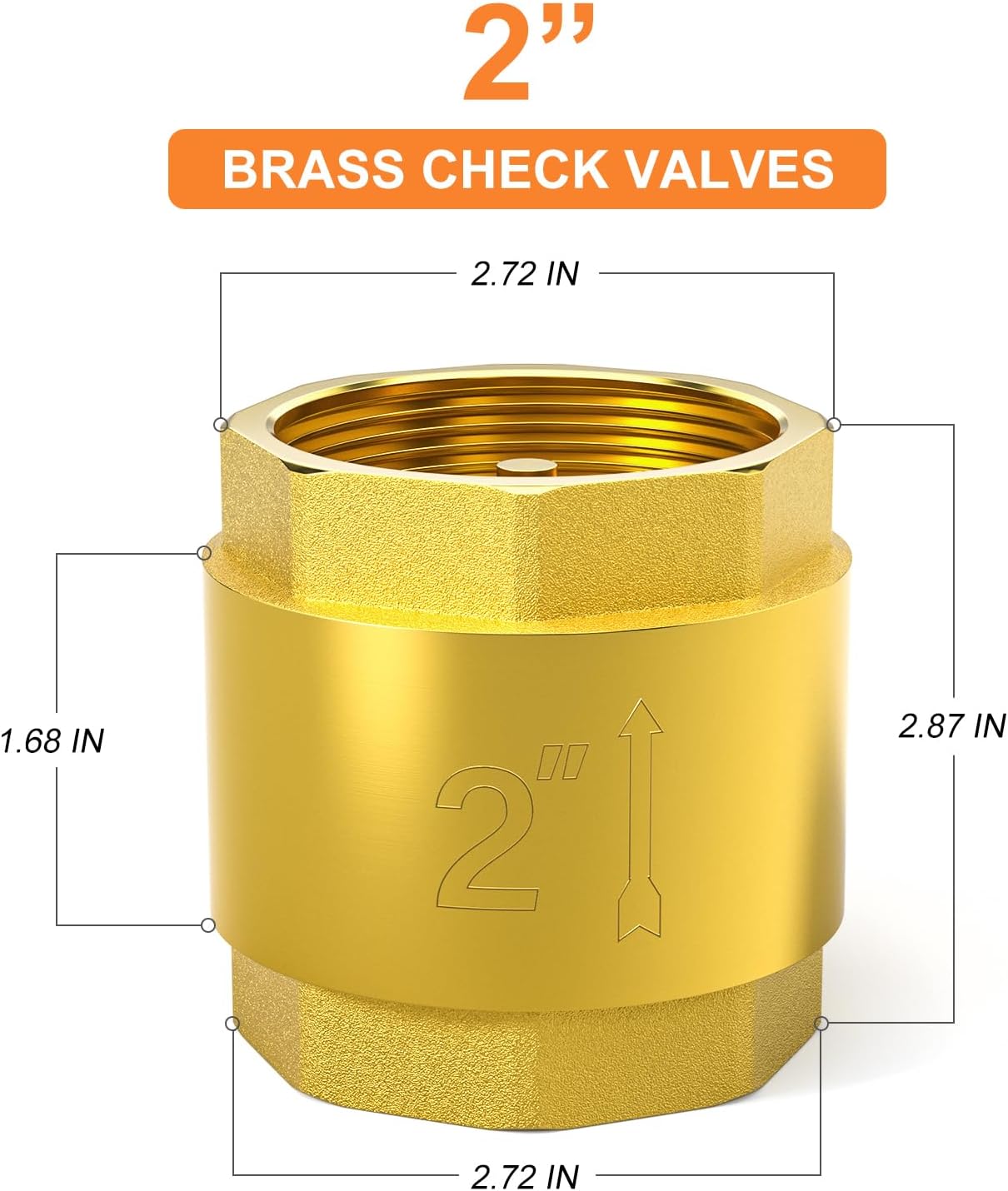 GASHER 1PCS Brass Check Valve 2" Female Thread, Backflow Prevention, One Way Check Valves