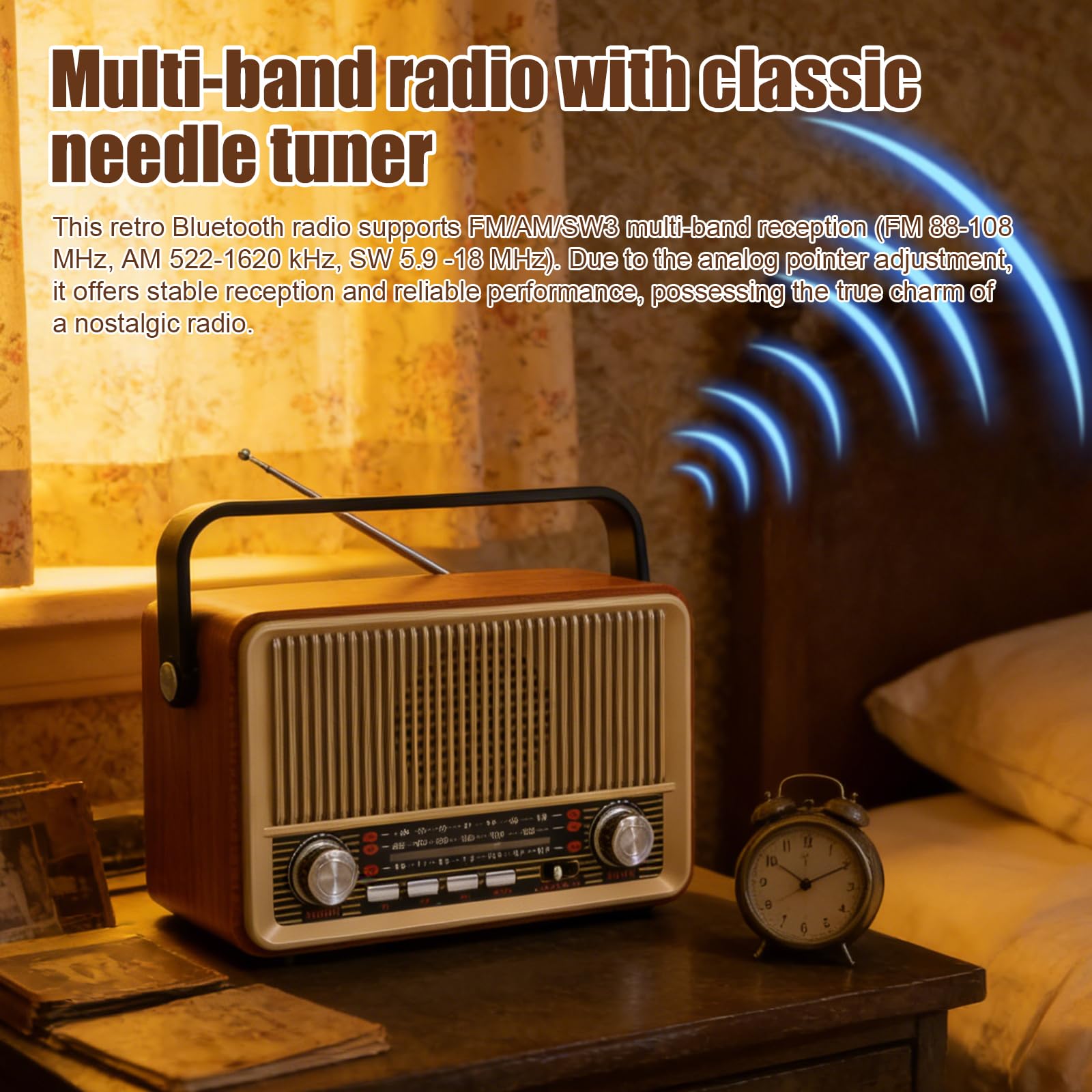 Retro Radio mit Bluetooth AM/FM/SW, Tragbares Nostalgie Kofferradio, Vintage Küchenradio mit USB/TF/AUX, Wiederaufladbar, Einfaches Radio für Senioren, Küche, Büro, Outdoor