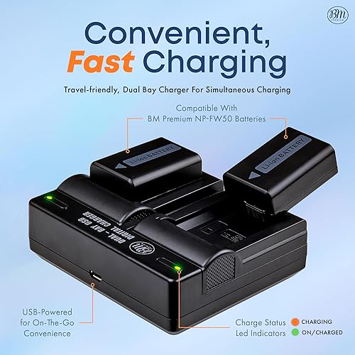 Miniatura 4 de BM Premium 2 baterías NP-FW50 y cargador de doble bahía para Sony ZV-E10, A7 II, A6100, A6400, DSC-RX10 IV, DSC-RX10 II, RX10 III, Alpha 7, Alpha