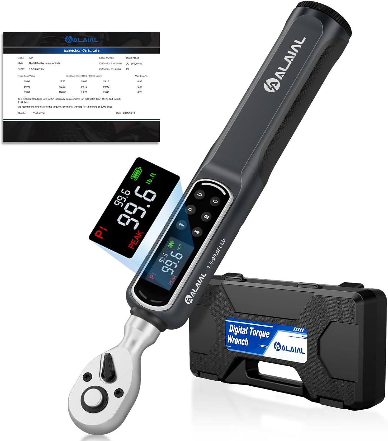 3/8" Digital Torque Wrench 1.5-99.6Ft.Lb/2-135Nm, ±2% Accuracy Electronic Torque Wrench with LED Display, Buzzer & Vibration Alert for Automotive, Car, Motorcycle, Bike Repair, Mechanics, DIY