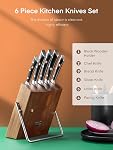 D.Perlla Knife Set, 6-Piece Kitchen Knife Set with Wooden Block, High Carbon Stainless Steel Knife Block Set, Full Tang Design & Triple-Rivet Handle, Professional Cutlery Knife Set (Brown)