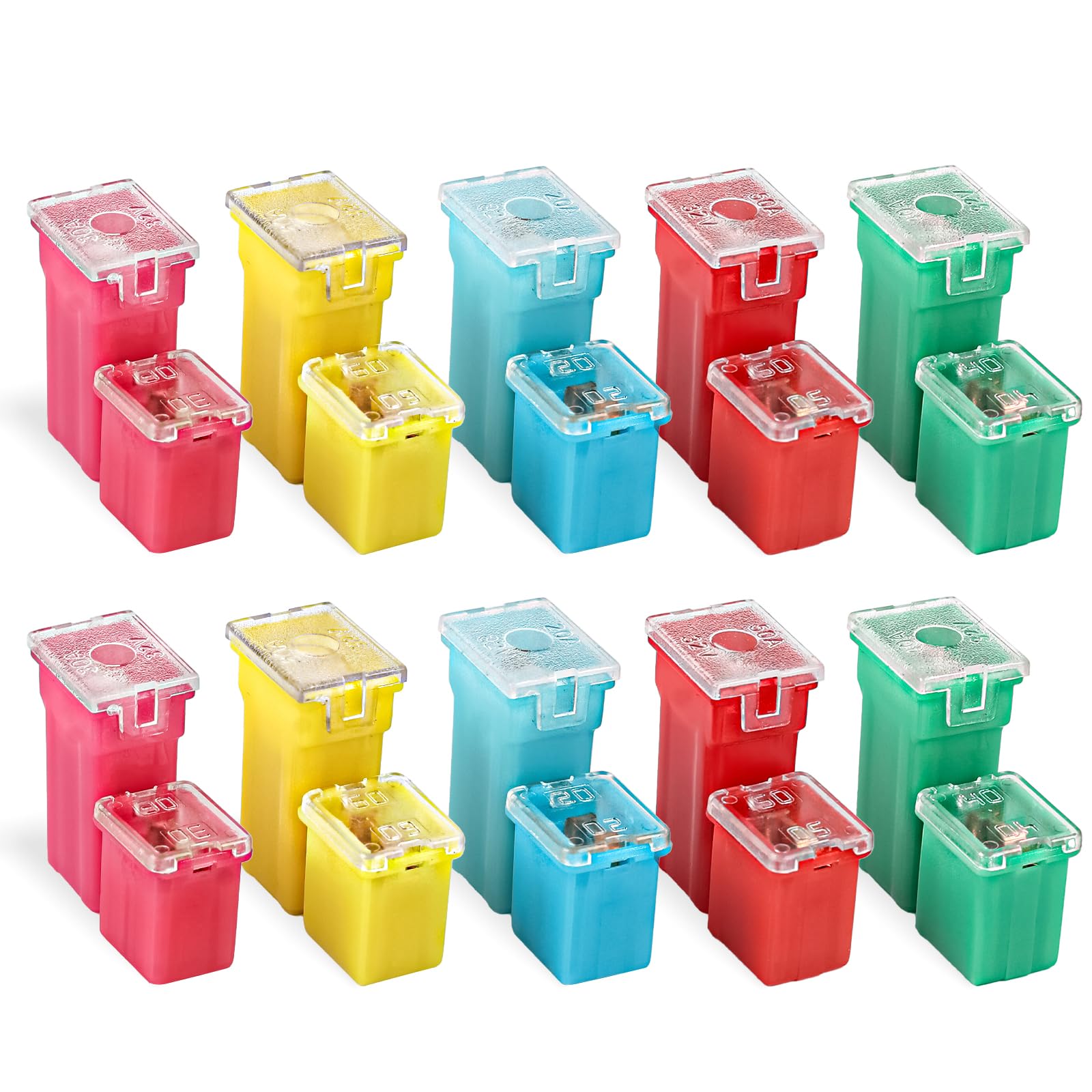 20PCS Car Fuses Assortment Kit, Tall/Standard and Low Profile Box Shaped Fuses for Pickup Trucks, Cars, RVs, and SUVs. Professional Car Cartridge Fuse Automotive Kit (20A/30A/40A/50A/60A)