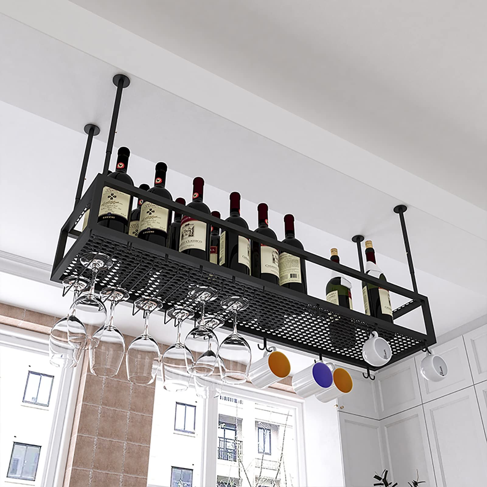 Botellero Creativo para Techo, Soporte para Botellas de Vino, Expositor Colgante para Copas de champán, Estante de Almacenamiento de Hierro Forjado para Debajo del Mueble del Bar doméstico (
