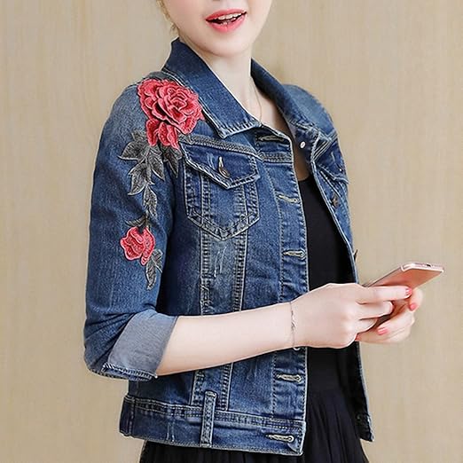 embroidered denim jacket amazon