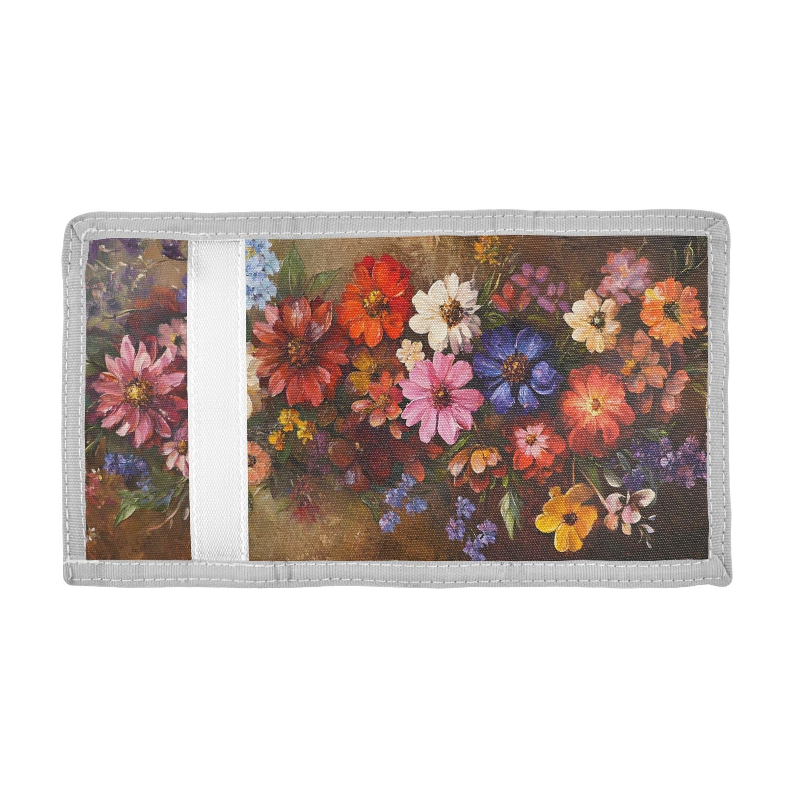 FOLIOSA Kids Wallet for Boys Girls Vintage Florals Print Youth Wallet with Zipper Pocket Card Holders, Novelty Wallet 4.9×2.9 in