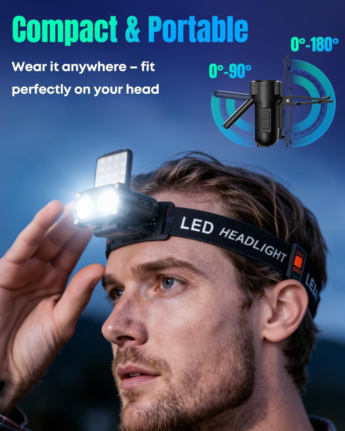 Pawfly Ultra Bright Rechargeable LED Hard Hat Light, 180° Adjustable Clip-on Dimmable Headlamp, Lightweight for Outdoor Running Hunting Cycling