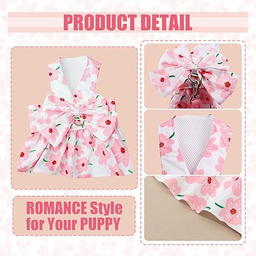 Miniatura 3 de Vestido para perro, arnés y correa para perros pequeños, ropa floral rosa, ropa para cachorros, ropa para mascotas, vestidos transpirables de