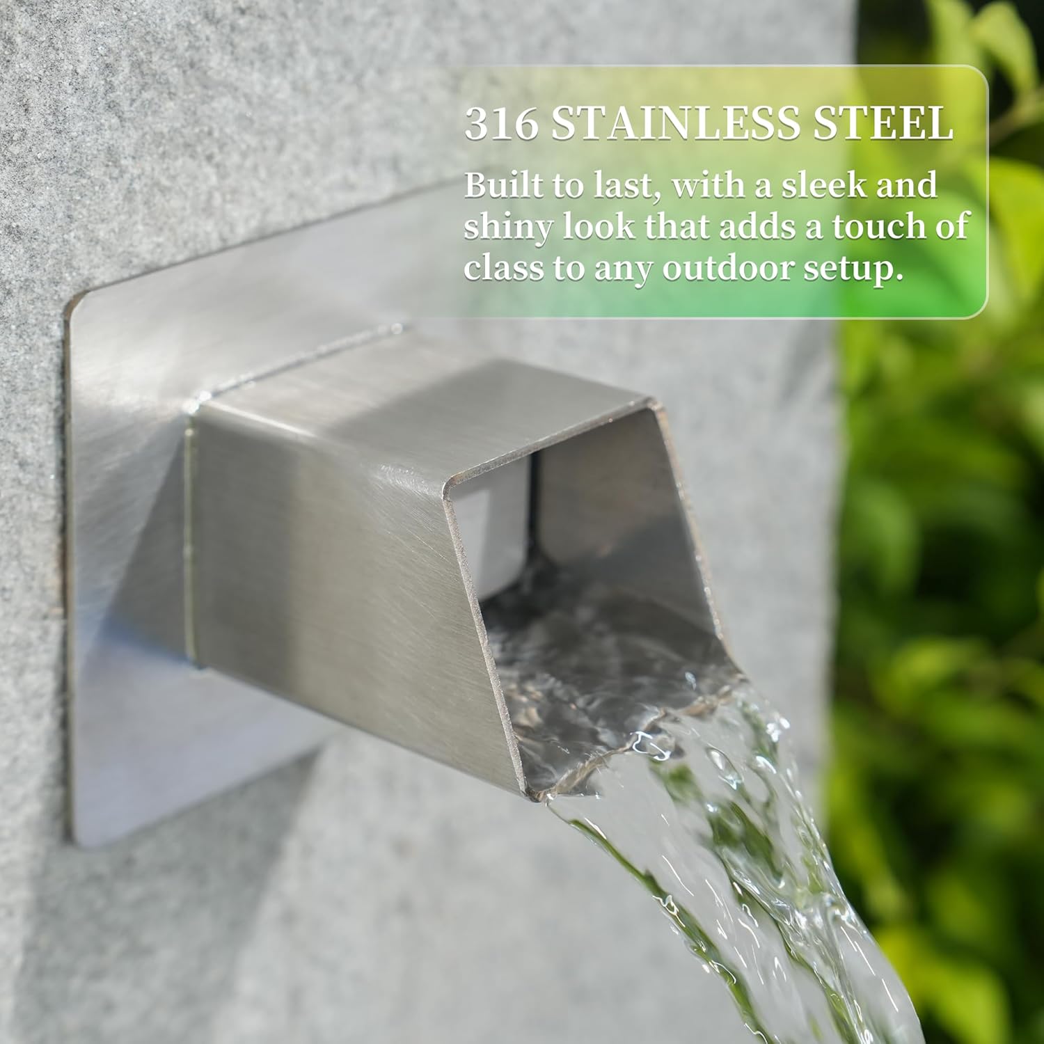 2 Inch 316 Stainless Steel Square Water Fountain Spout with Integrated Spray Baffle, Waterfall Spillway Scupper for Outdoor Decors, Pools, Ponds, Water Walls (Silver)