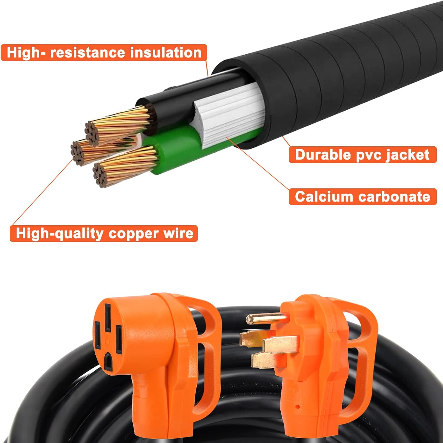 50 Amp 25 Feet RV/EV Power Extension Cord, Heavy Duty 14-50P to 14-50R Plug Receptacle Connector with Grip Handle,Heavy Duty 6AWG3C+8AWG1C, ETL Listed for RV EV Camper,CSA Approved