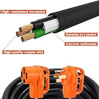 Vista 5 de 50 Amp 25 Feet RV/EV Power Extension Cord, Heavy Duty 14-50P to 14-50R Plug Receptacle Connector with Grip Handle,Heavy Duty 6AWG3C+8AWG1C, ETL