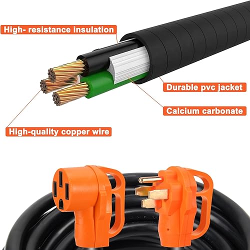 Miniatura 5 de Cable de extensión de alimentación de 50 amperios y 25 pies para RV/EV, resistente de 14-50P a 14-50R, conector de receptáculo con mango de agarre,