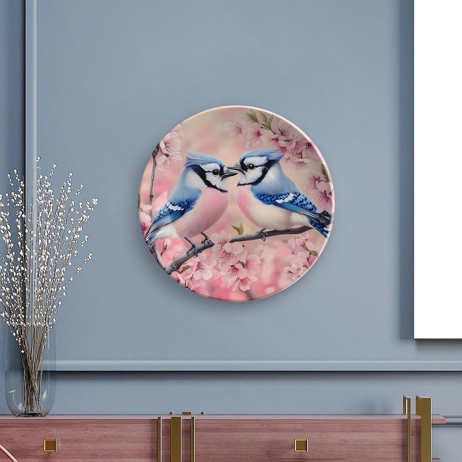 Blue Jay Birds Bone China Decorative Porcelain Plates Dinnerware Ornaments