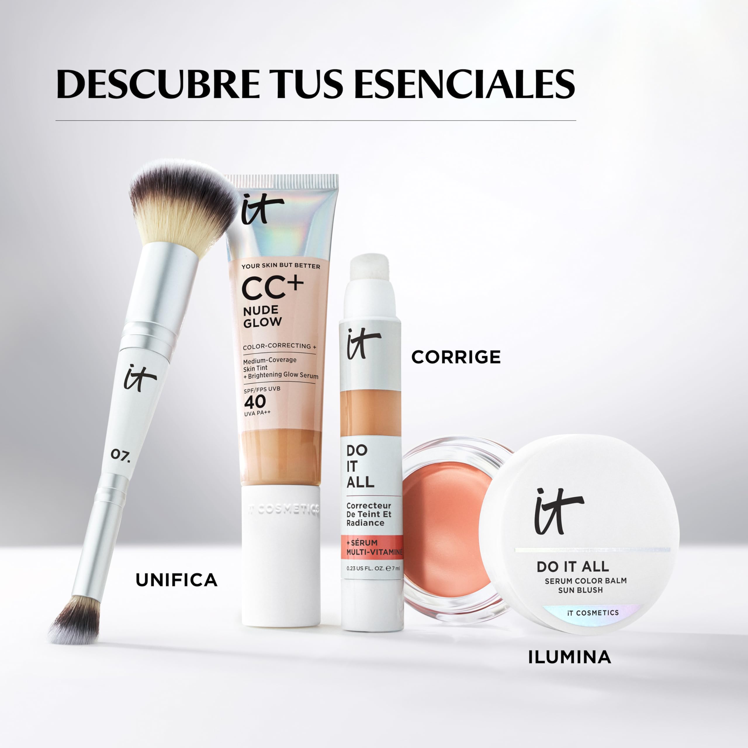 IT Cosmetics, Base de Maquillaje, Tratamiento Antiedad e Hidratante con SPF40, Cobertura Media, Acabado Luminoso, 12 Tonos Disponibles, Light, YSBB CC+ Nude Glow, 32 ml