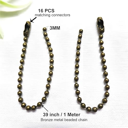 Miniatura 10 de Paquete de 4 extensores de cadena para ventilador de techo, cada cadena tiene una longitud de 39 pulgadas (3.3 ft) con 8 conectores, bola de cuentas