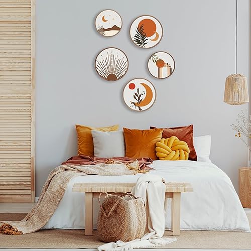 Miniatura 5 de ONIZHITY 5 piezas de decoración de pared bohemia de madera bohemia para sala de estar, decoración bohemia para colgar en el baño, decoración