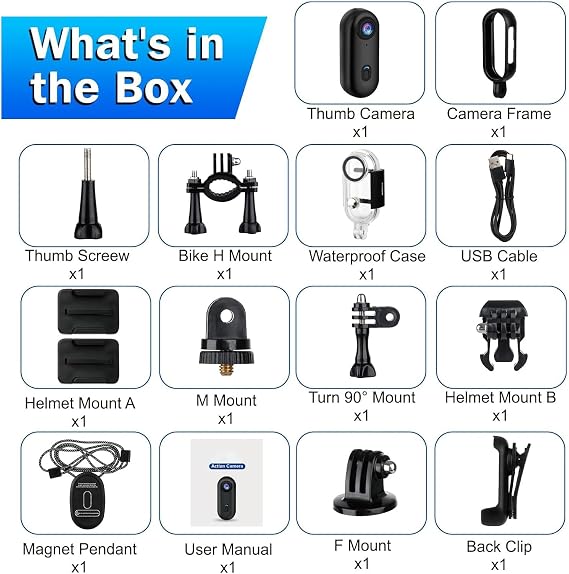 4K Body HD Action Camera,Motorcycle Camera, Wearable Sports Cameras, Thumb Mini camcorder POV Capture Hand Free Helmet Cameras, for Cycling,Vlogging,Travel,Walk for Gift for Friend (Black-4K-64G)