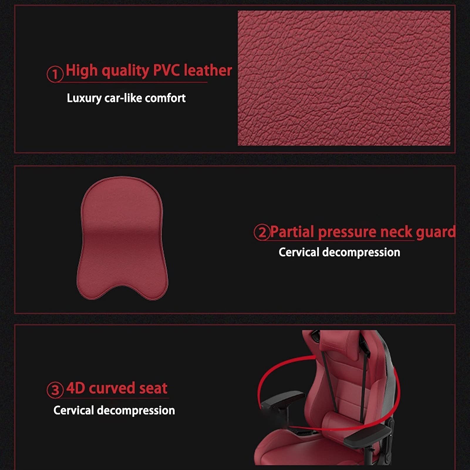 Sedia da gioco per adulti, sedia da corsa per ufficio, con scrivania girevole, regolabile in altezza, sedia in pelle Comter per PC, gaming e sport (rosso)