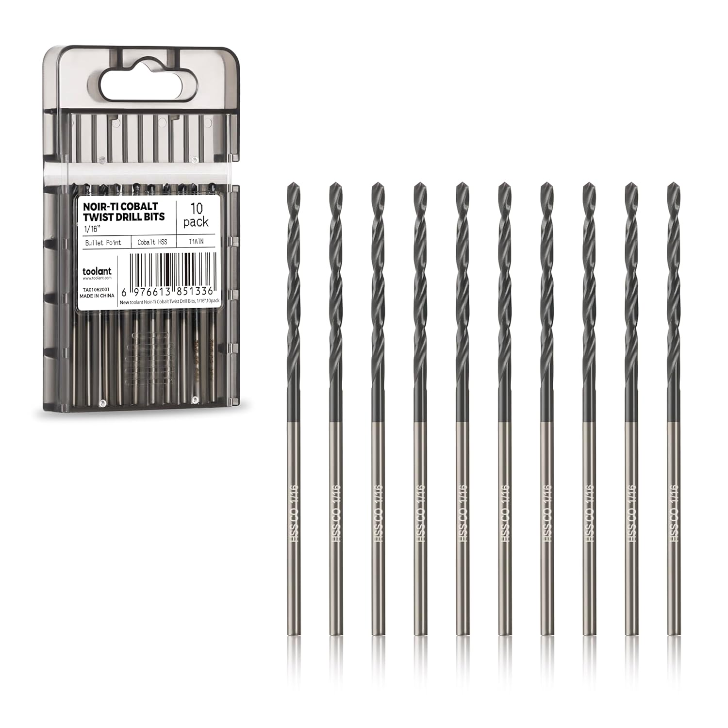 Toolant 1/16" Cobalt Drill Bit Set(Pro) Titanium Aluminum Nitride