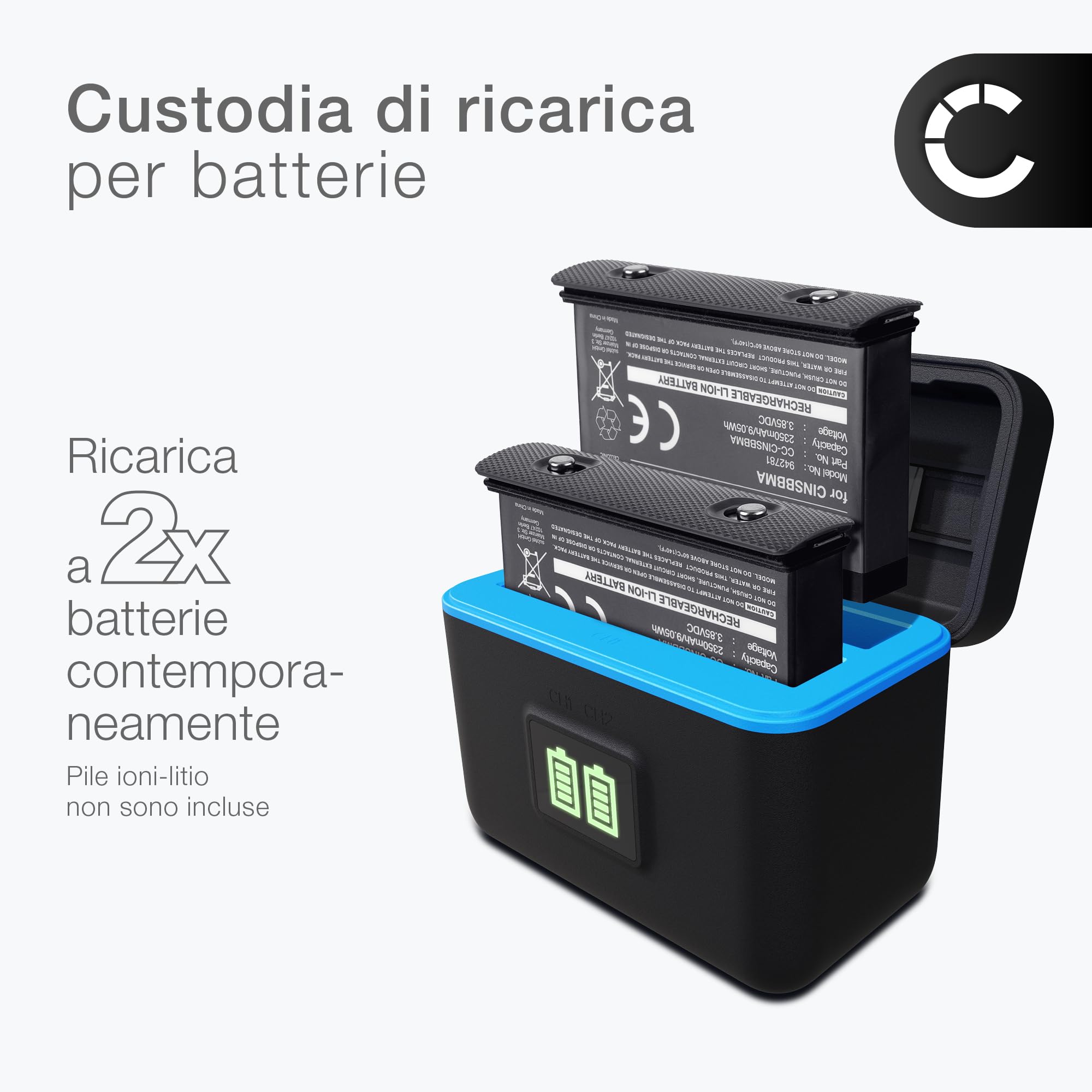 CELLONIC Custodia di ricarica USB a 2 slot compatibile con Insta360 X4 – cavo USB da 60 cm incluso